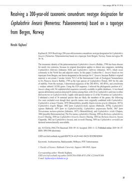 Resolving a 200-Year-Old Taxonomic Conundrum: Neotype Designation for Cephalothrix Linearis (Nemertea: Palaeonemertea) Based on a Topotype from Bergen, Norway