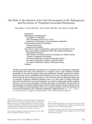 The Role of the Intensive Care Unit Environment in the Pathogenesis and Prevention of Ventilator-Associated Pneumonia