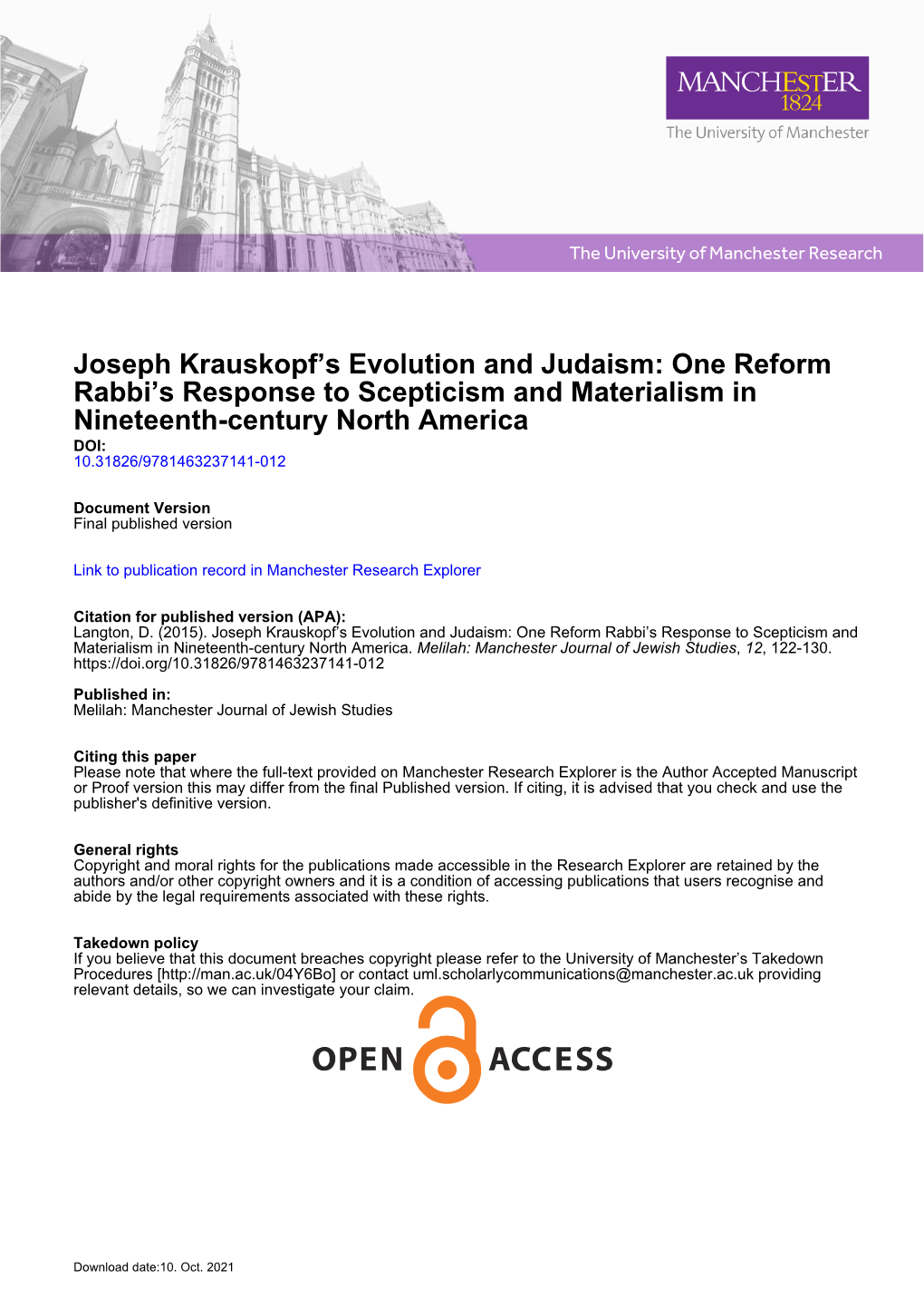 Joseph Krauskopf's Evolution and Judaism