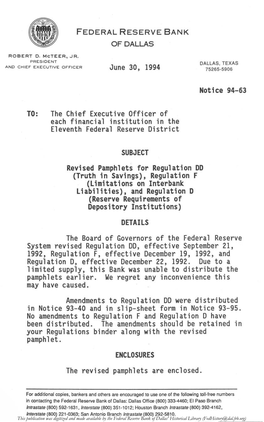 Revised Pamphlets for Regulation DD (Truth In