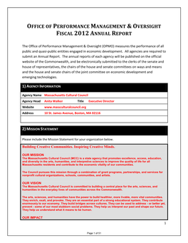 Office of Performance Management & Oversight Fiscal 2012 Annual Report