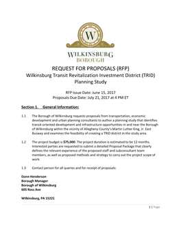 RFP) Wilkinsburg Transit Revitalization Investment District (TRID) Planning Study