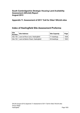 Index of Haslingfield Site Assessment Proforma