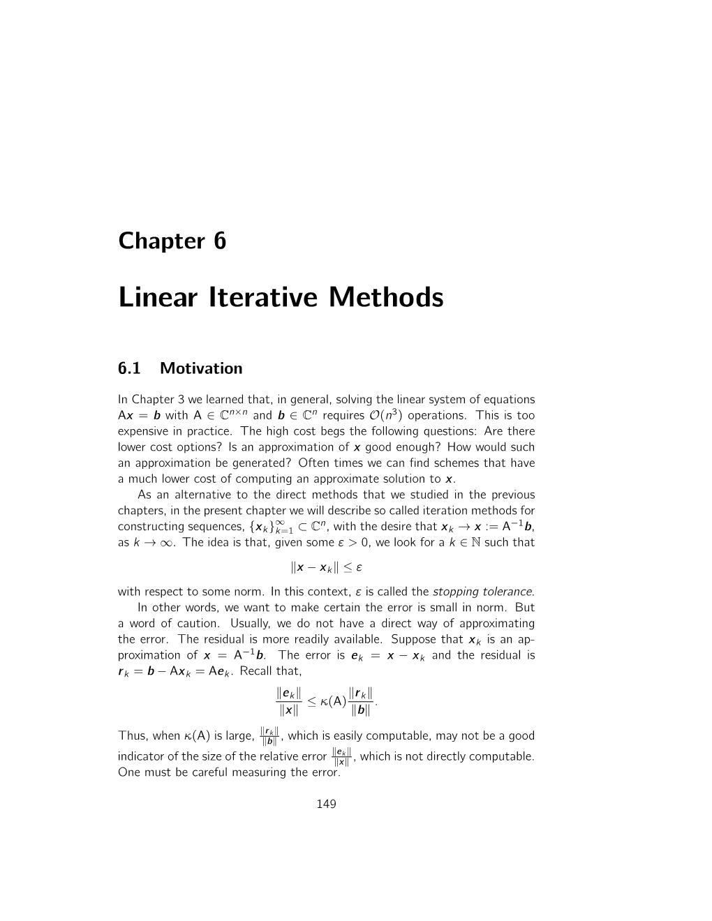 Linear Iterative Methods