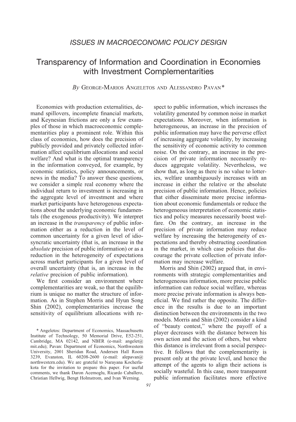Transparency of Information and Coordination in Economies with Investment Complementarities