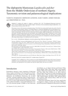 The Diploporite Blastozoan Lepidocalix Pulcher from the Middle Ordovician of Northern Algeria: Taxonomic Revision and Palaeoecological Implications