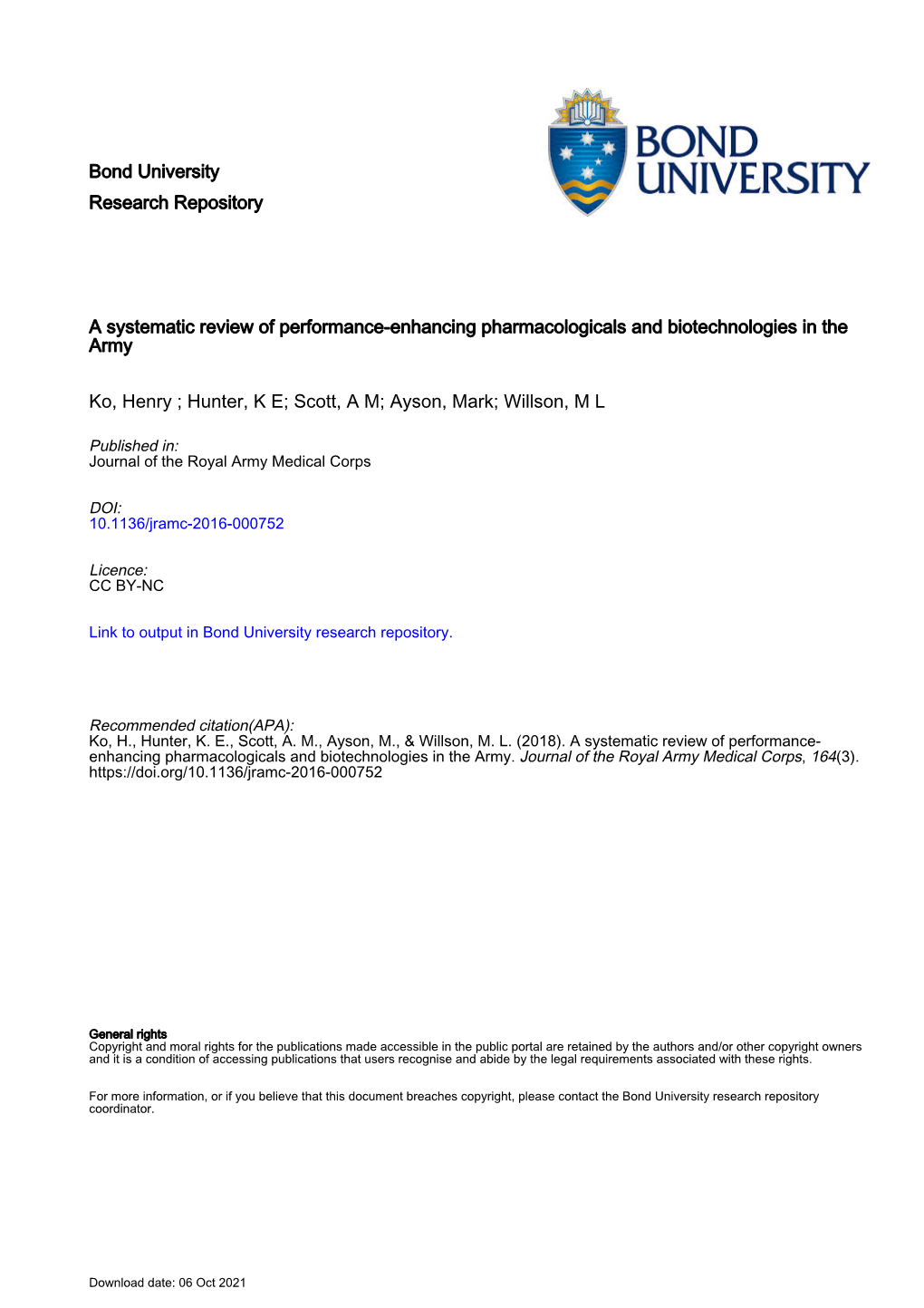 A Systematic Review of Performance-Enhancing Pharmacologicals and Biotechnologies in the Army