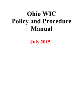 Ohio WIC Policy and Procedure Manual