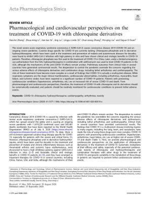 Pharmacological and Cardiovascular Perspectives on the Treatment of COVID-19 with Chloroquine Derivatives