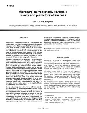 Microsurgical Vasectomy Reversal: Results and Predictors of Success