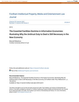 The Essential Facilities Doctrine in Information Economies: Illustrating Why the Antitrust Duty to Deal Is Still Necessary in the New Economy