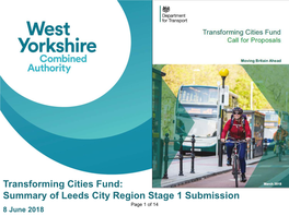 Summary of Leeds City Region Stage 1 Submission Page 1 of 14 8 June 2018 Aims / Objectives of TCF