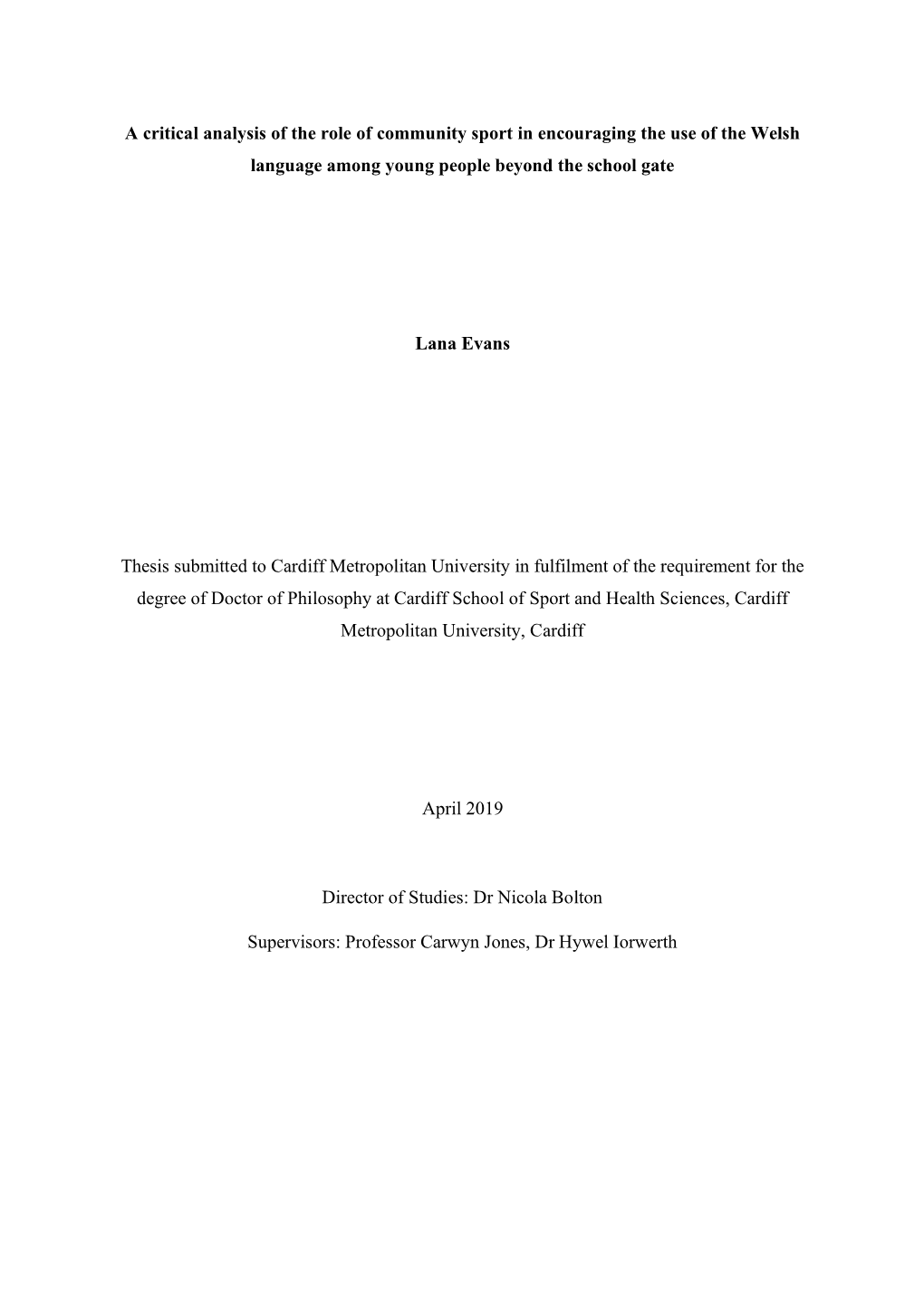 A Critical Analysis of the Role of Community Sport in Encouraging the Use of the Welsh Language Among Young People Beyond the School Gate