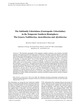 (Gastropoda: Littorinidae) in the Temperate Southern Hemisphere: the Genera Nodilittorina, Austrolittorina and Afrolittorina
