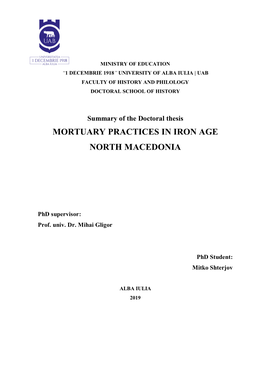 Mortuary Practices in Iron Age North Macedonia