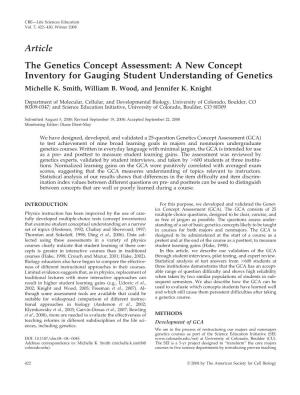 Article the Genetics Concept Assessment: a New Concept Inventory for Gauging Student Understanding of Genetics Michelle K