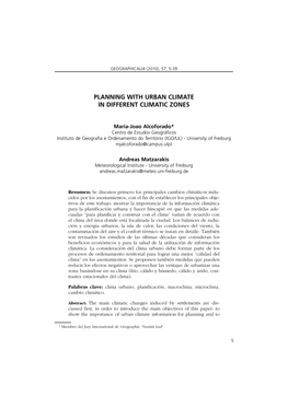 Planning with Urban Climate in Different Climatic Zones