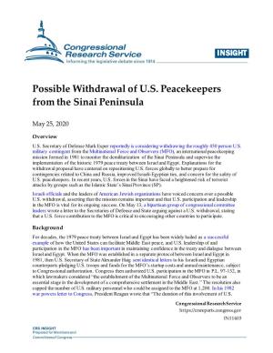 Possible Withdrawal of U.S. Peacekeepers from the Sinai Peninsula