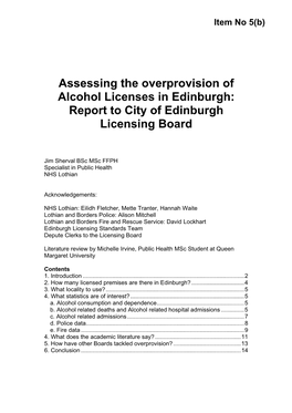 Assessing the Overprovision of Alcohol Licenses in Edinburgh: Report to City of Edinburgh Licensing Board
