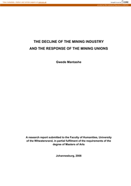 The Decline of the Mining Industry and the Response of the Mining Unions