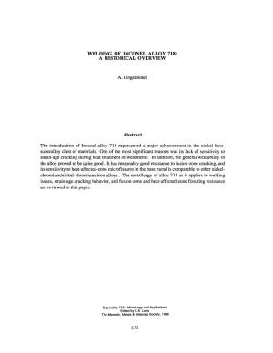 Welding of Inconel Alloy 718: a Historical Overview