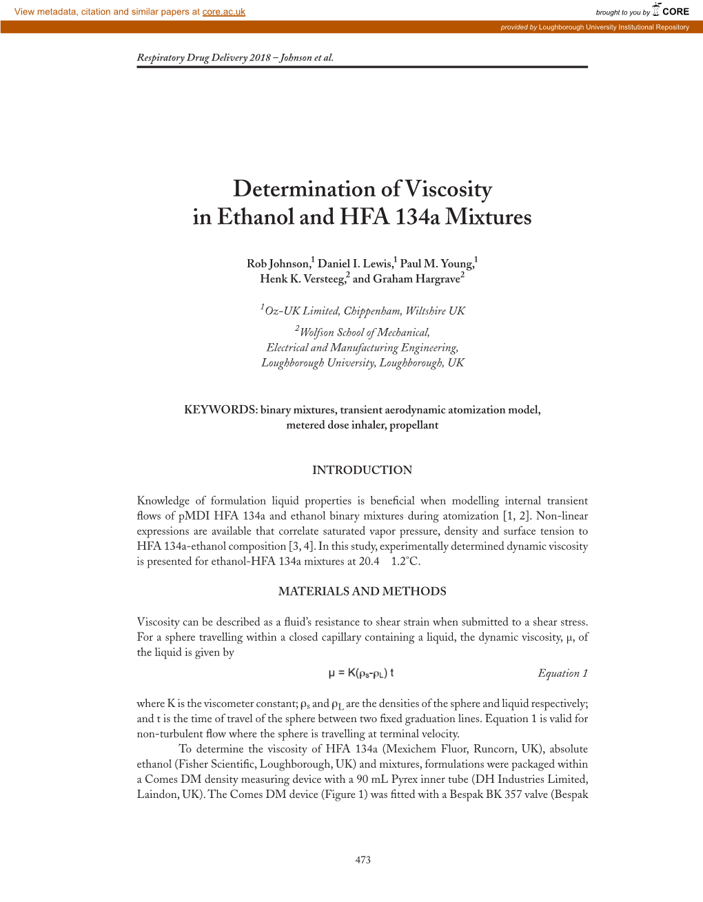 Determination of Viscosity in Ethanol and HFA 134A Mixtures