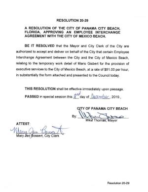 Resolution 20-29 a Resolution of the City of Panama City Beach, Florida, Approving an Employee Interchange Agreement with the Ci