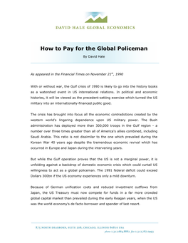 How to Pay for the Global Policeman