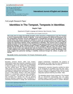 Identities in the Tempest, Tempests in Identities