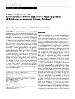 Genetic Divergence Between East and West Atlantic Populations of Actinia Spp