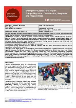 Emergency Appeal Final Report Europe Migration: Coordination, Response and Preparedness