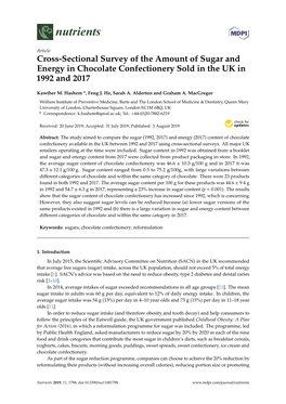 Cross-Sectional Survey of the Amount of Sugar and Energy in Chocolate Confectionery Sold in the UK in 1992 and 2017