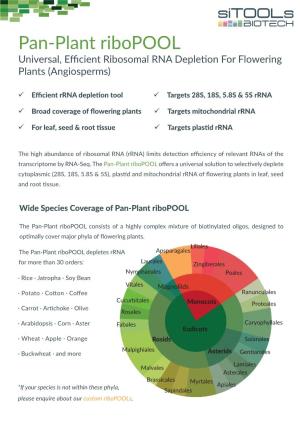 Pan-Plant Ribopool Universal, Eﬃcient Ribosomal RNA Depletion for Flowering Plants (Angiosperms)