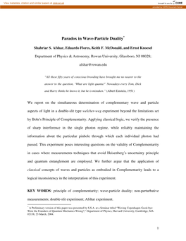 Paradox in Wave-Particle Duality *