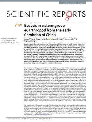 Ecdysis in a Stem-Group Euarthropod from the Early Cambrian of China Received: 2 November 2018 Jie Yang1,2, Javier Ortega-Hernández 3,4, Harriet B
