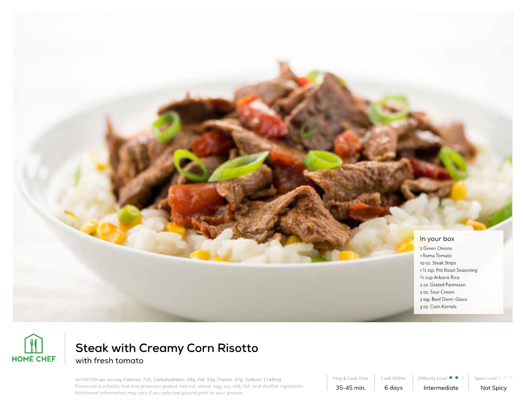 Steak with Creamy Corn Risotto with Fresh Tomato