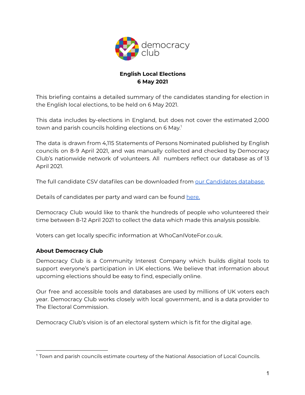 Democracy Club: 2021 English Local Elections Briefing