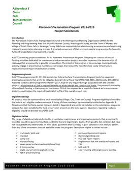 Pavement Preservation Program 2015-2016 Project Solicitation