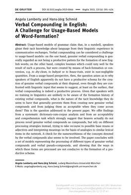 Verbal Compounding in English: a Challenge for Usage-Based Models of Word-Formation?