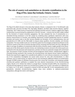 The Role of Country Rock Assimilation on Chromite Crystallization in the Ring of Fire, James Bay Lowlands, Ontario, Canada