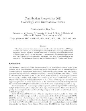Contribution Prospectives 2020 Cosmology with Gravitational Waves