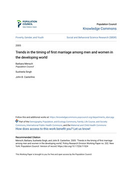 Trends in the Timing of First Marriage Among Men and Women in the Developing World