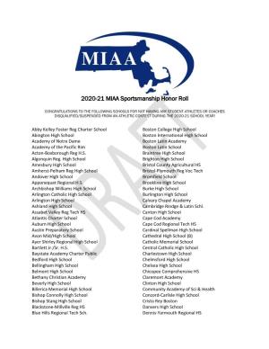 2020-21 MIAA Sportsmanship Honor Roll