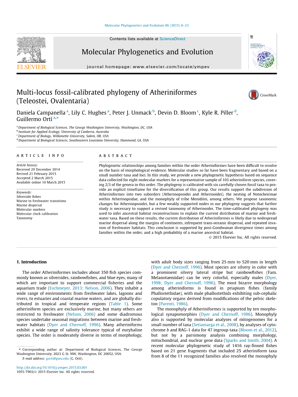 Multi-Locus Fossil-Calibrated Phylogeny of Atheriniformes (Teleostei, Ovalentaria)