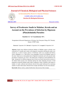 Journal of Chemical, Biological and Physical Sciences Survey Of