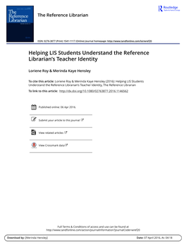 Helping LIS Students Understand the Reference Librarian's Teacher Identity