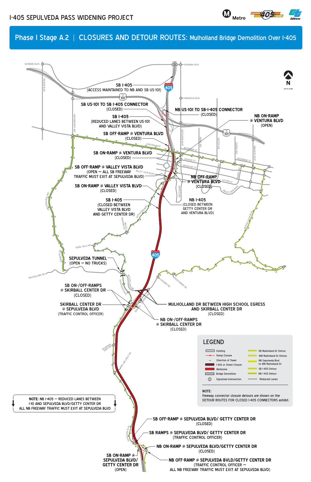 Phase I Stage A.2 | CLOSURES and DETOUR ROUTES: Mulholland Bridge Demolition Over I-405