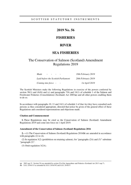 The Conservation of Salmon (Scotland) Amendment Regulations 2019