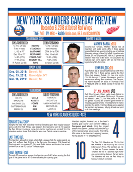 New York Islanders Gameday Preview