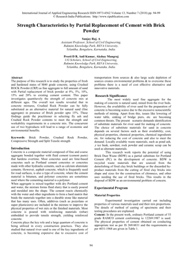 Strength Characteristics by Partial Replacement of Cement with Brick Powder